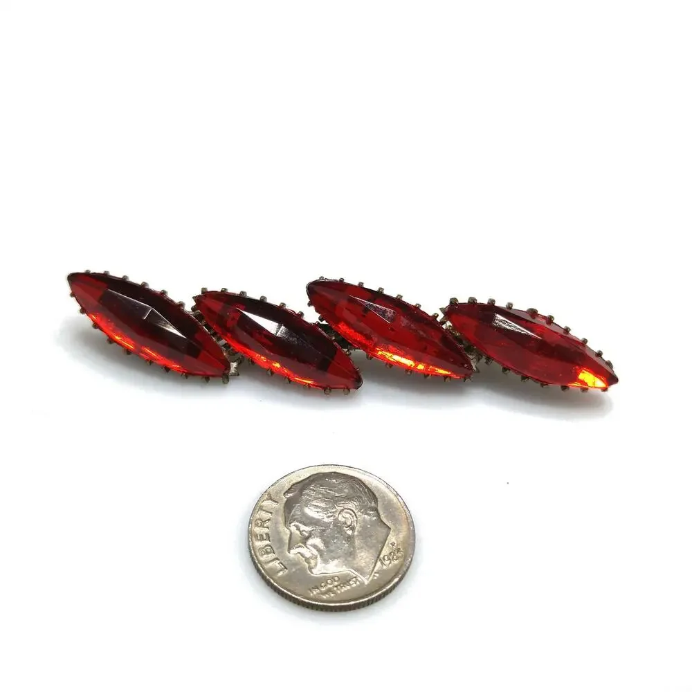 Victorian Red Rhinestone Bar Brooch, Dogtooth Prongs, 1900s Antique Jewelry